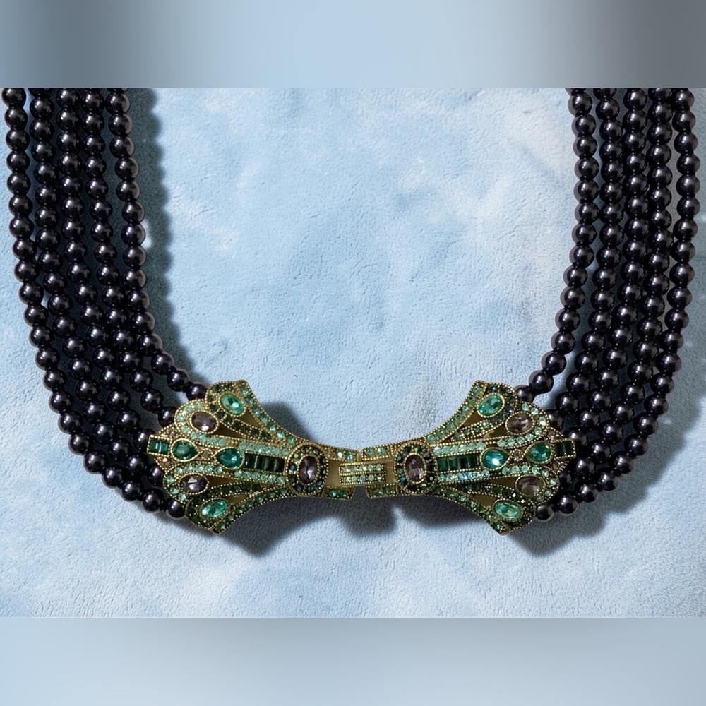 Heidi Daus  multi strand navy pearl necklace with Swarovski crystal clasp NIB - Picture 5 of 16